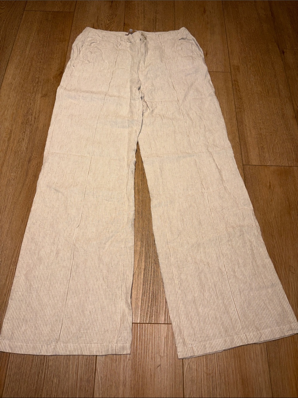 Olivaceous Light Cream & Tan Stripe Wide-Leg Linen Blend Pants